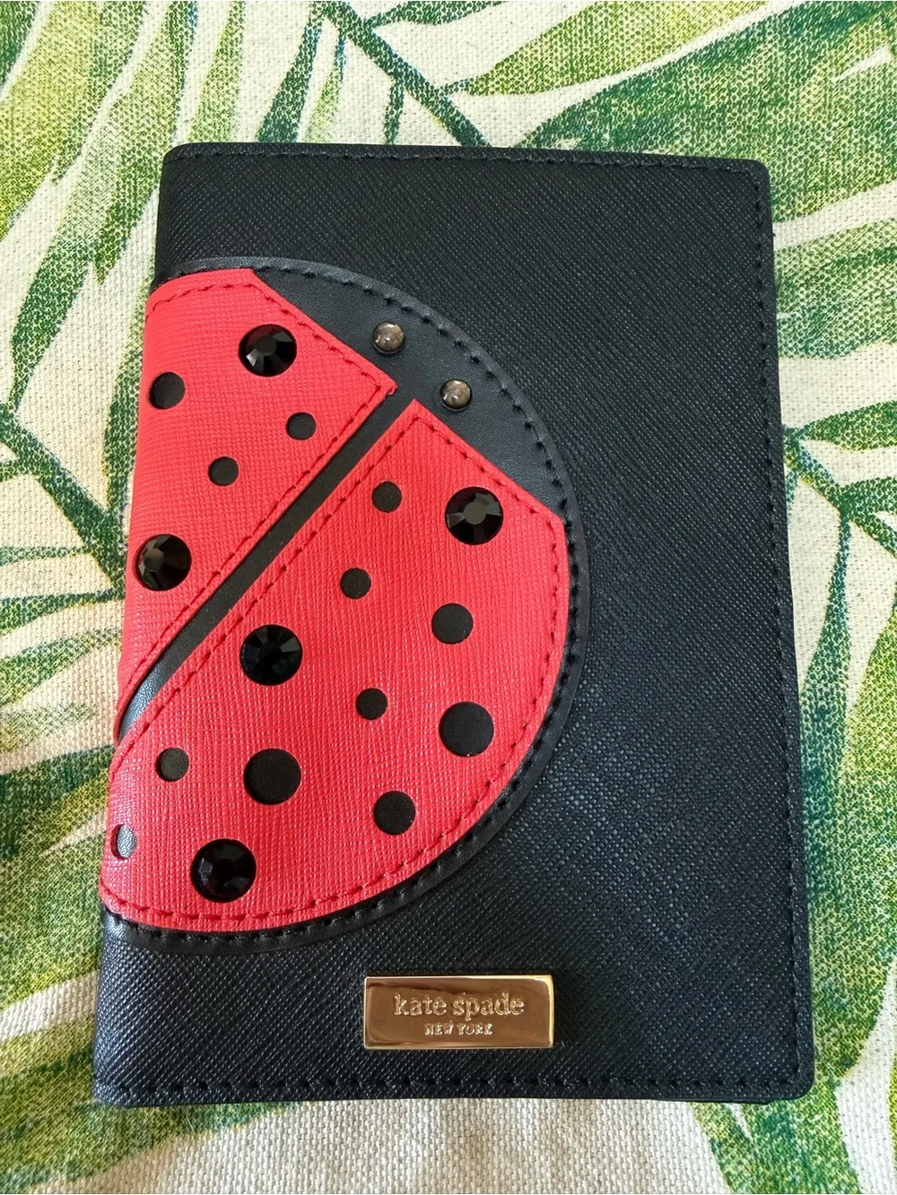Kate Spade Red/Black Ladybug Passport Wallet“Turn over a new leaf” Pristine!
